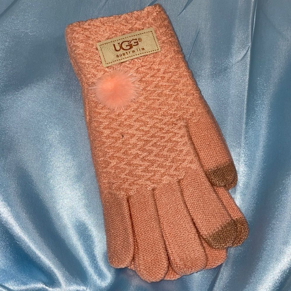 UGG pink gloves with pom pom